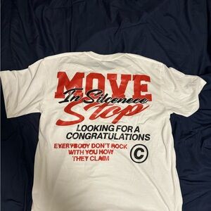 White Graphic Tee with Red Text